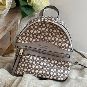 Kate Spade Beige and Gray Link Patterned Mini Backpack